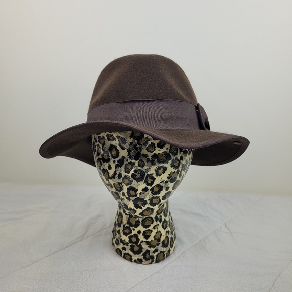 Peter Grimm Accessories - Peter Grimm Classic Wide Brim 100% Wool Brown Fedora Hat ribbon hat band and bow